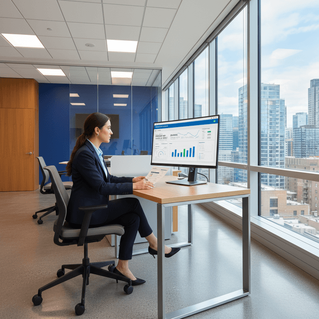 Person working at a desk in a bright office